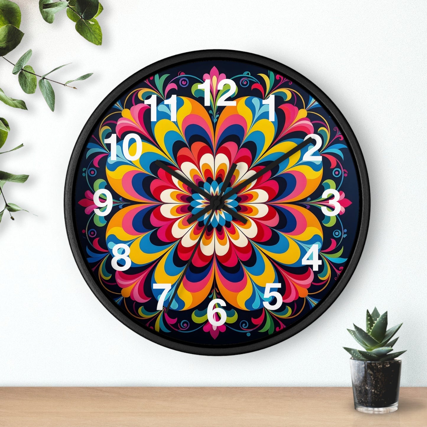 Colorburst Mandala Wall Clock — Vibrant Retro Boho Home Decor
