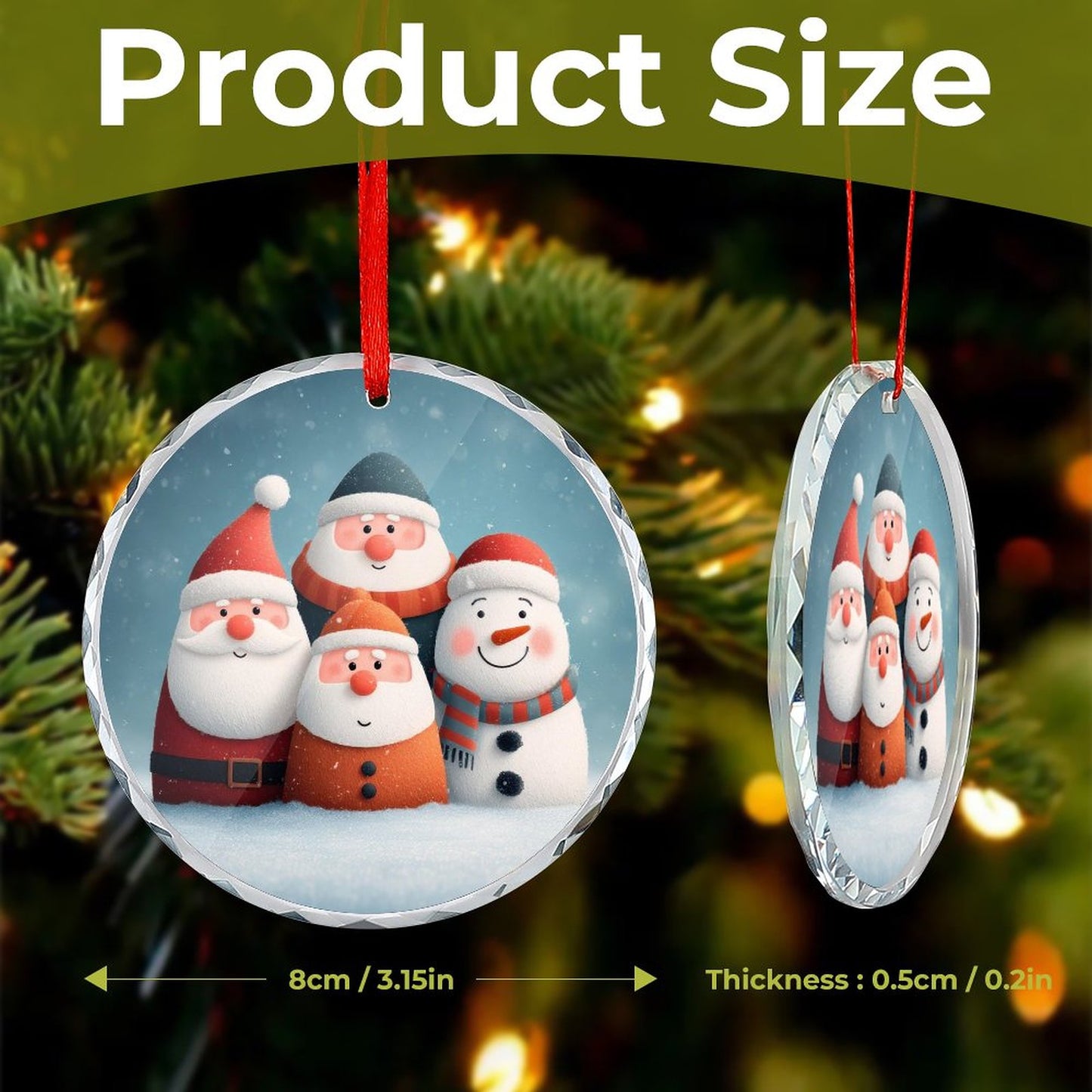 Glass Circular Ornament Pendant - Snowmen