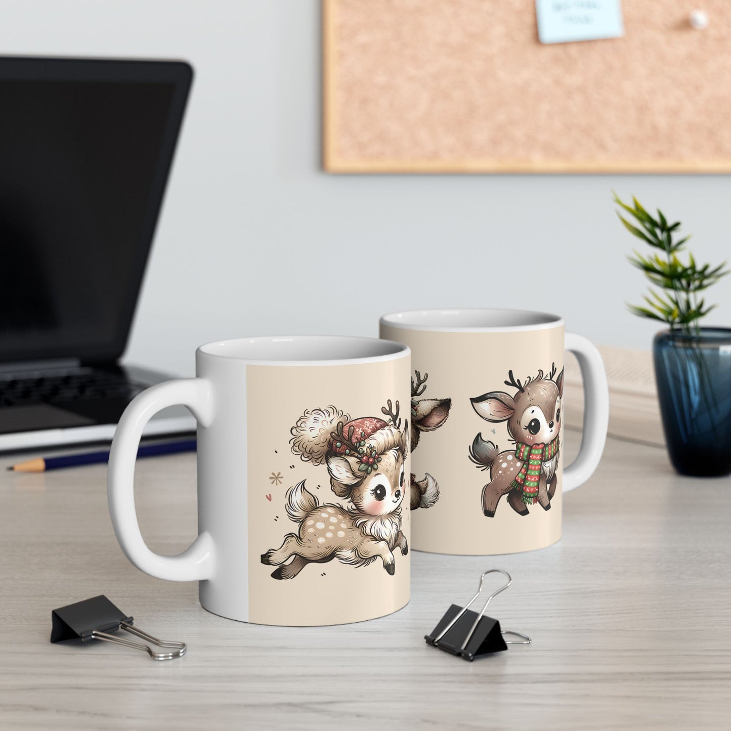 Cute Reindeer Mug — Kawaii Christmas Deer Ceramic Coffee Cup (11oz, 15oz)