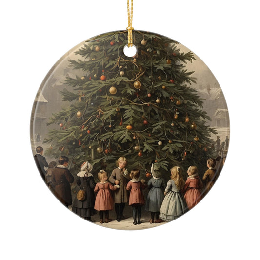 Vintage Christmas Tree Ceramic Ornament — Victorian Children Holiday Decoration