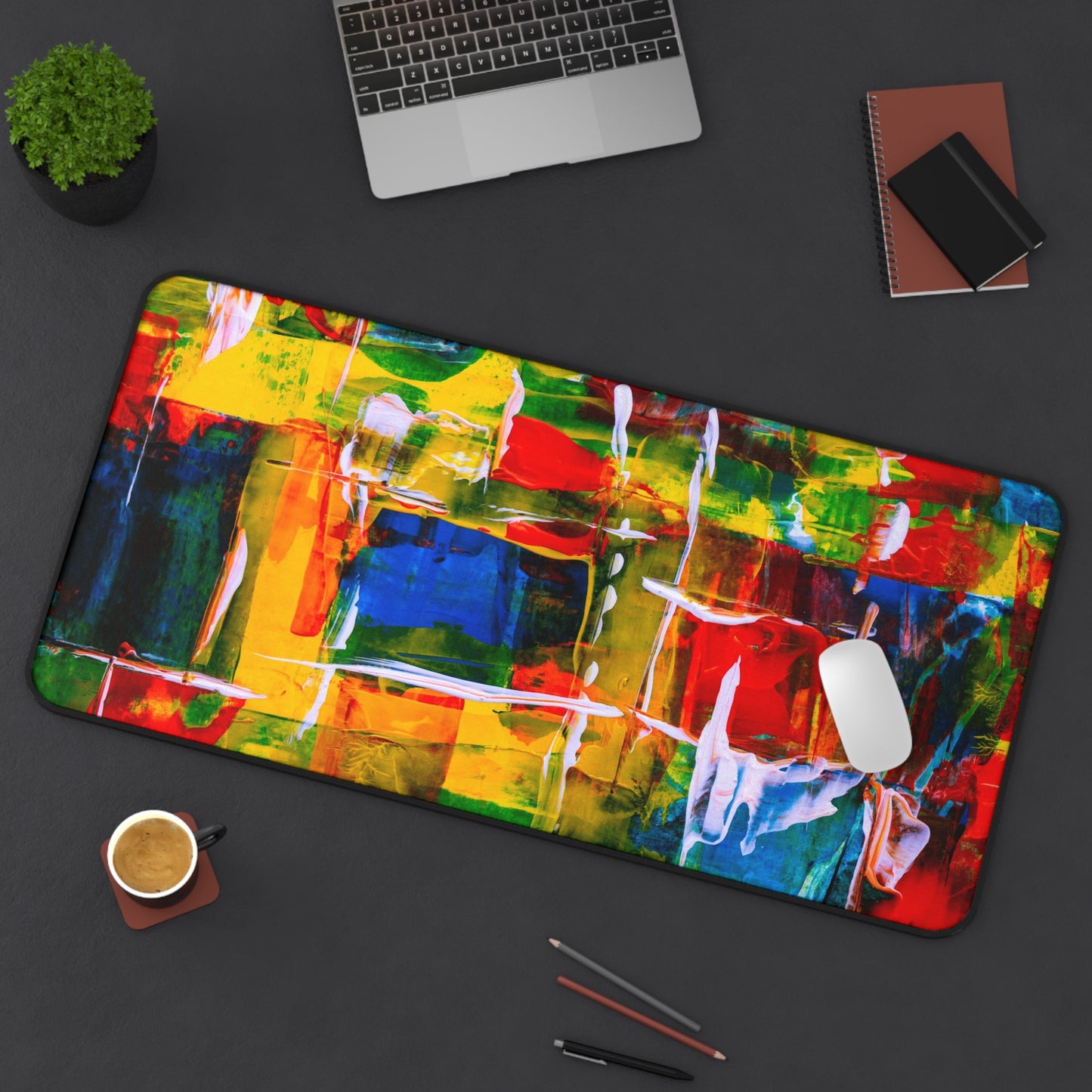 Abstract Color Splash Desk Mat — Vibrant Modern Office Mousepad