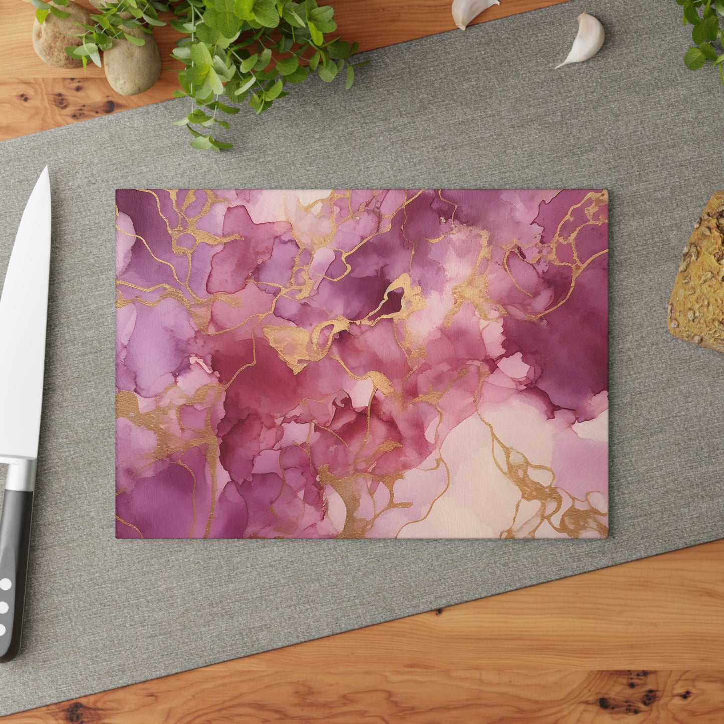 Elegant Pink Marble Glass Cutting Board, Kitchen Decor