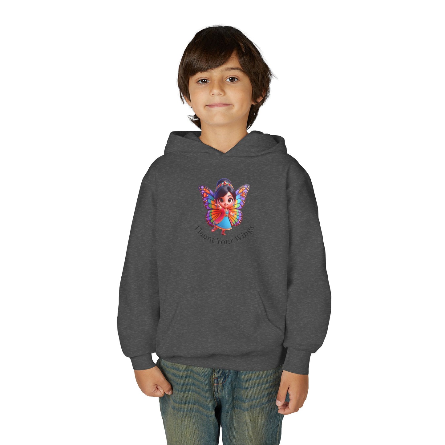 Inspirational Youth Hoodie - "Flaunt Your Wings", Cozy Sweatshirt, Gift for Teens, Motivational Apparel, Butterfly Design