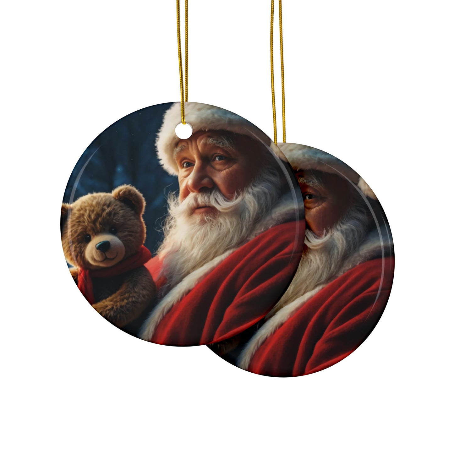 Santa Bear Ceramic Ornaments - 2-Sided Christmas Decor, Holiday Gifts, Tree Decorations, Set of 1, 3, 5, 10