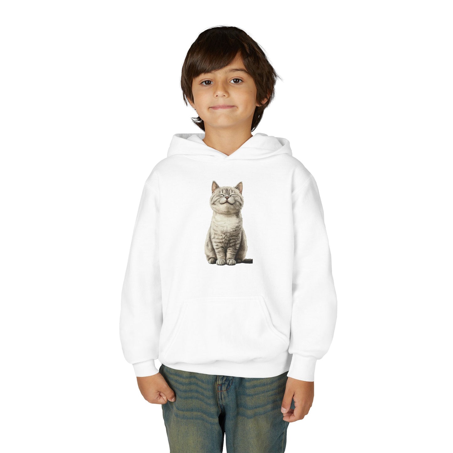 Kids Cat Hoodie – Cute Sitting Kitten Youth Hooded Sweatshirt