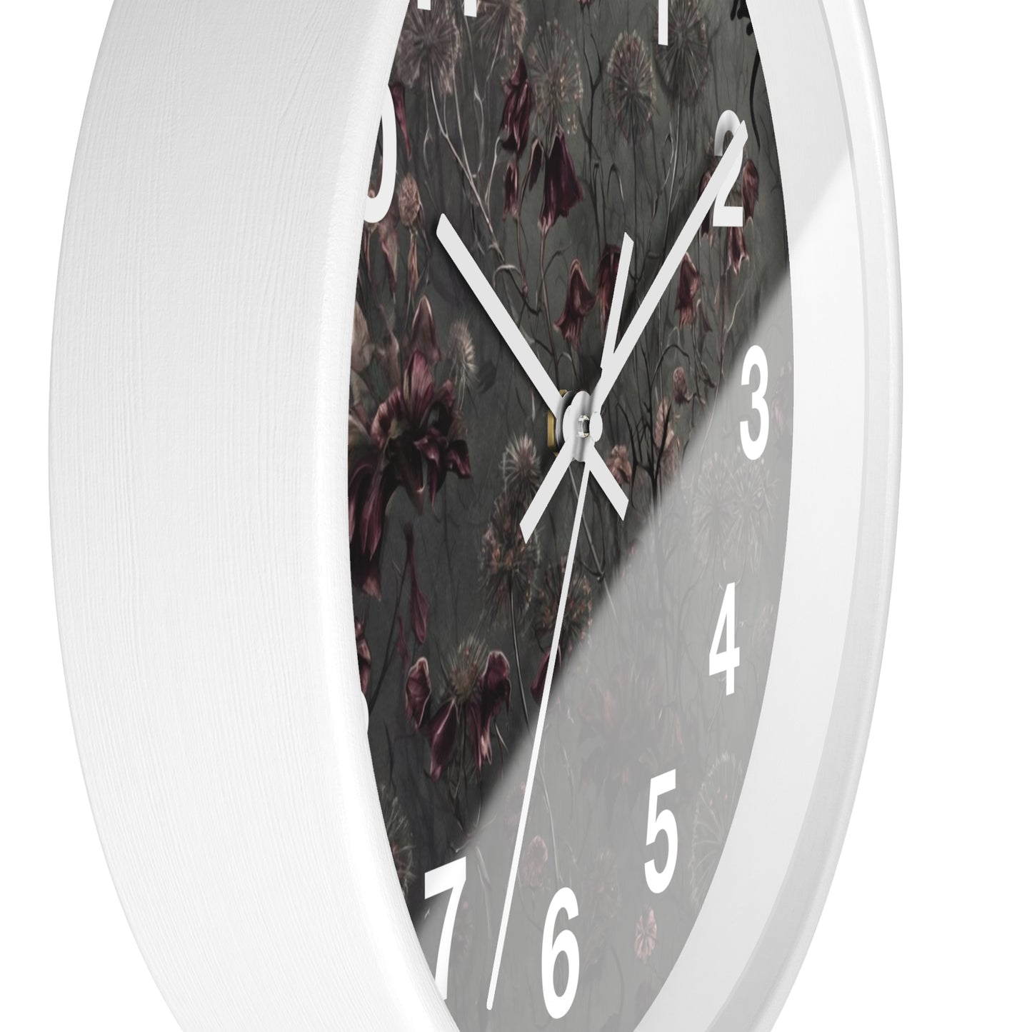 Vintage Dark Floral Wall Clock — Moody Botanical Timepiece with Large Numerals