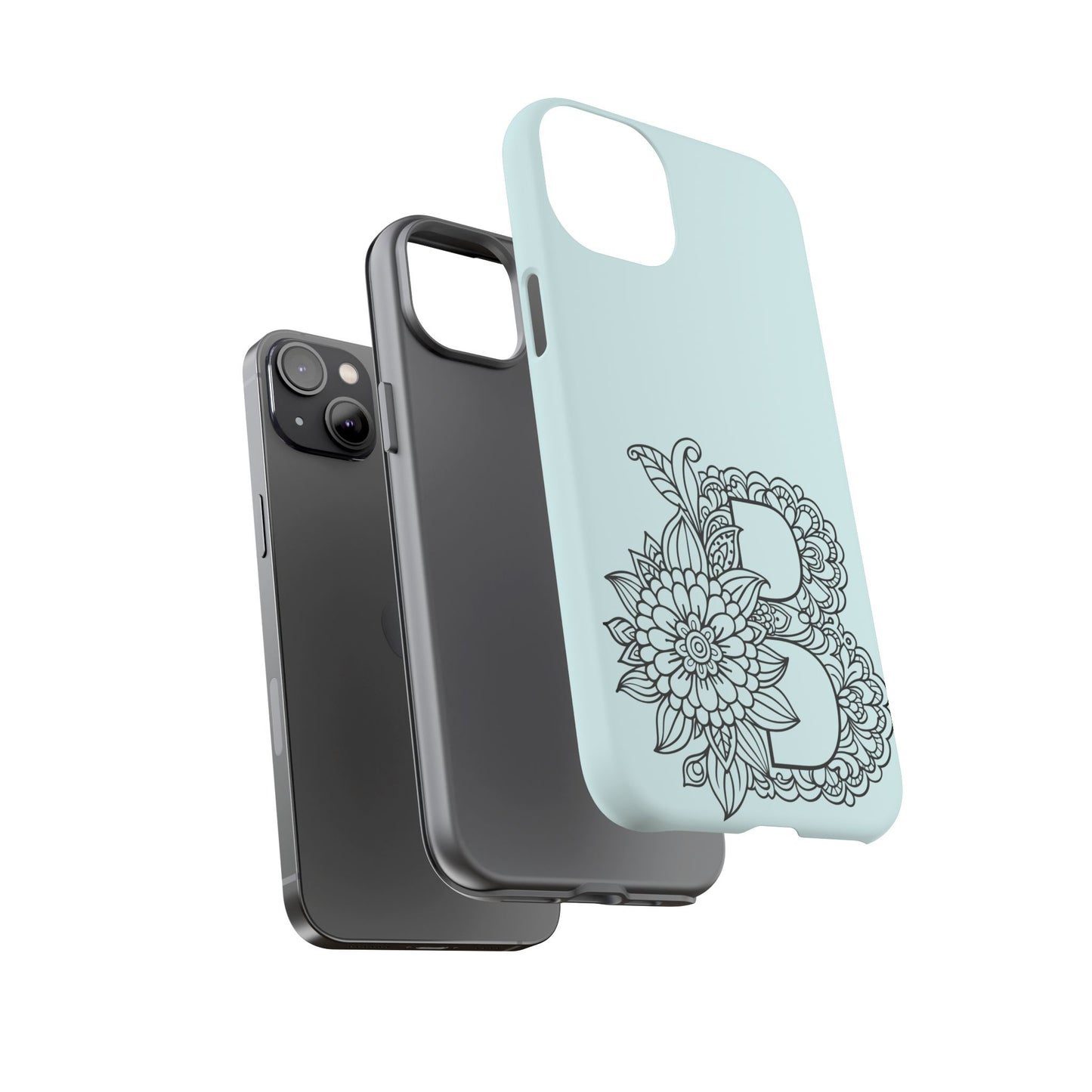 Personalized Tough Phone Case- Letter B, Floral Monogram Cell Phone Cover, Custom Protective Case, Unique Gift, Birthday, Graduation
