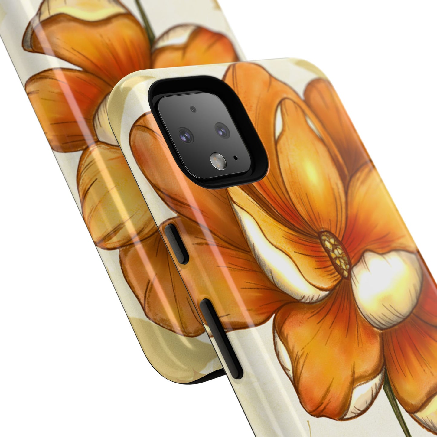 Floral Phone Case with Orange Flower Design, Tough Phone Cover, Floral Gift, Stylish Tech Accessory, Nature Lovers, Spring Vibes