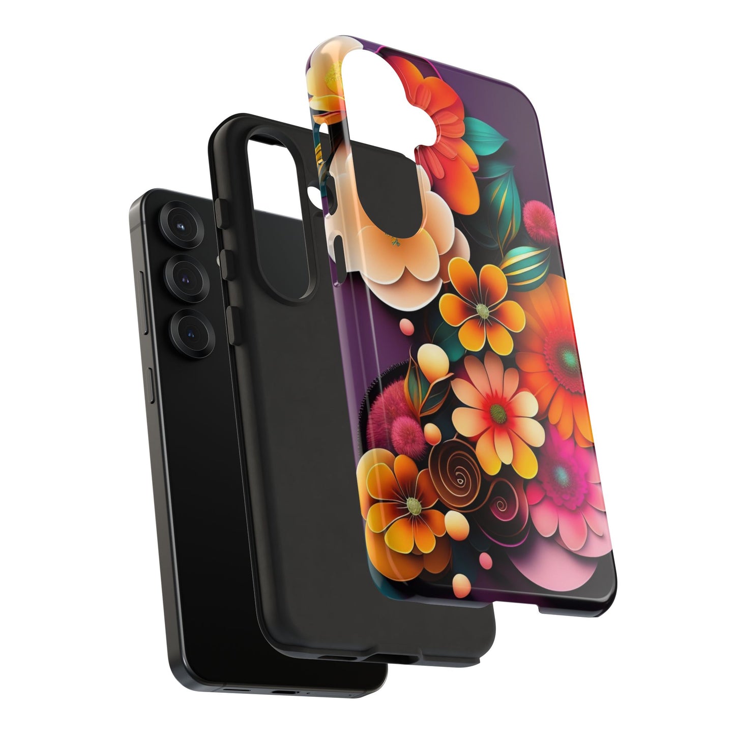 Floral Burst Tough Phone Case — Colorful Retro Flowers Protective Cover