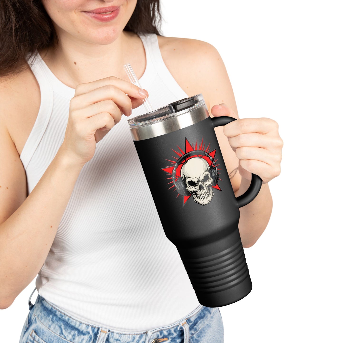 Skull and Stars Insulated Travel Mug - 40oz | Perfect for Road Trips, Gifts for Music Lovers, Outdoor Adventures, and Coffee Enthusiasts