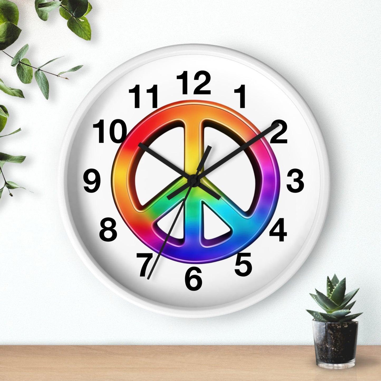 Rainbow Peace Sign Wall Clock | Retro Hippie Decor