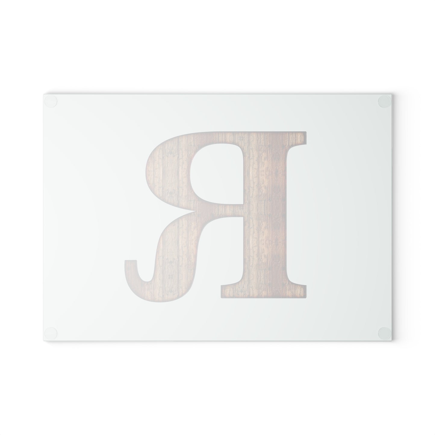 Monogram Glass Cutting Board – Rustic Wood Letter R on Mint