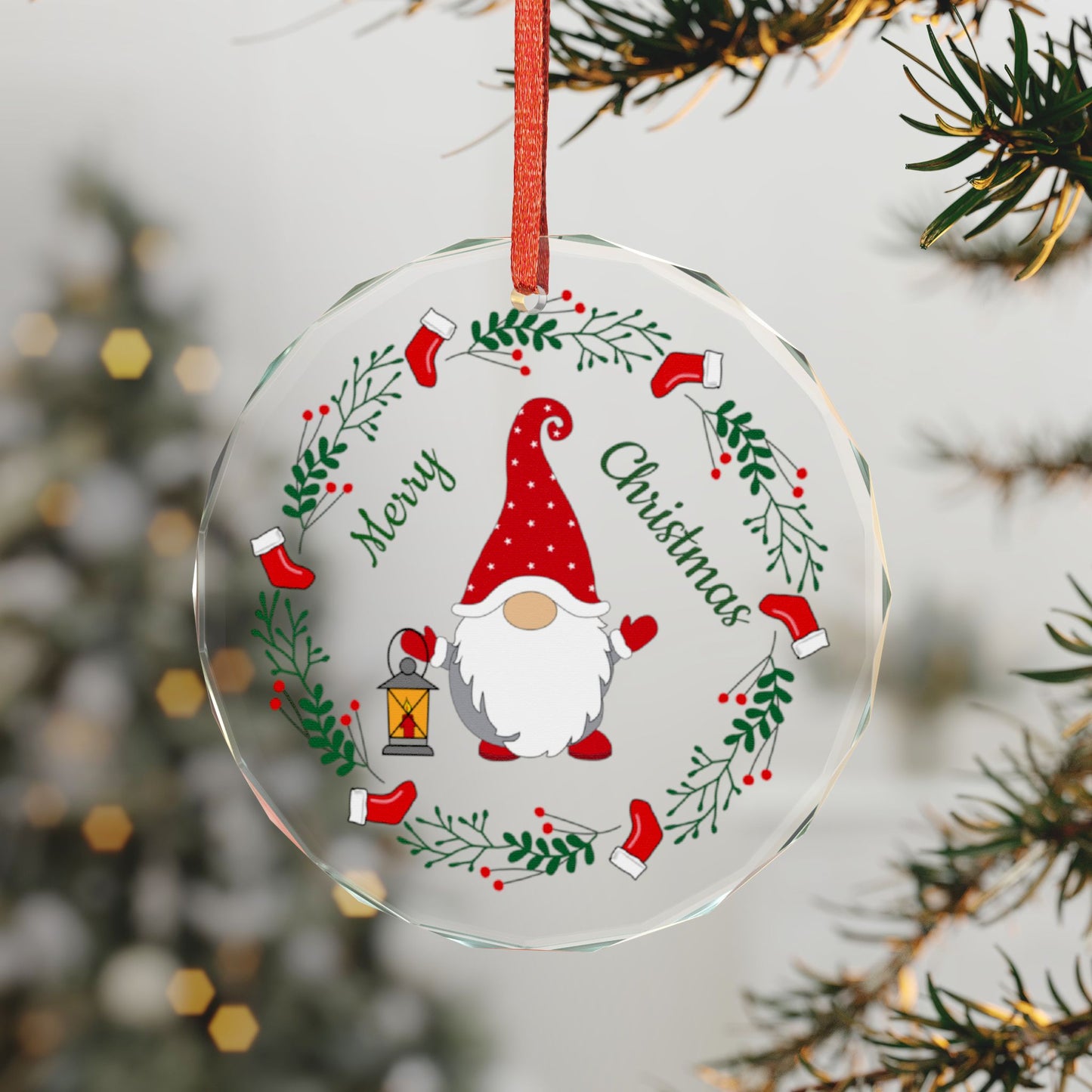 Heart Crystal Ornament — Merry Christmas Gnome Holiday Decoration