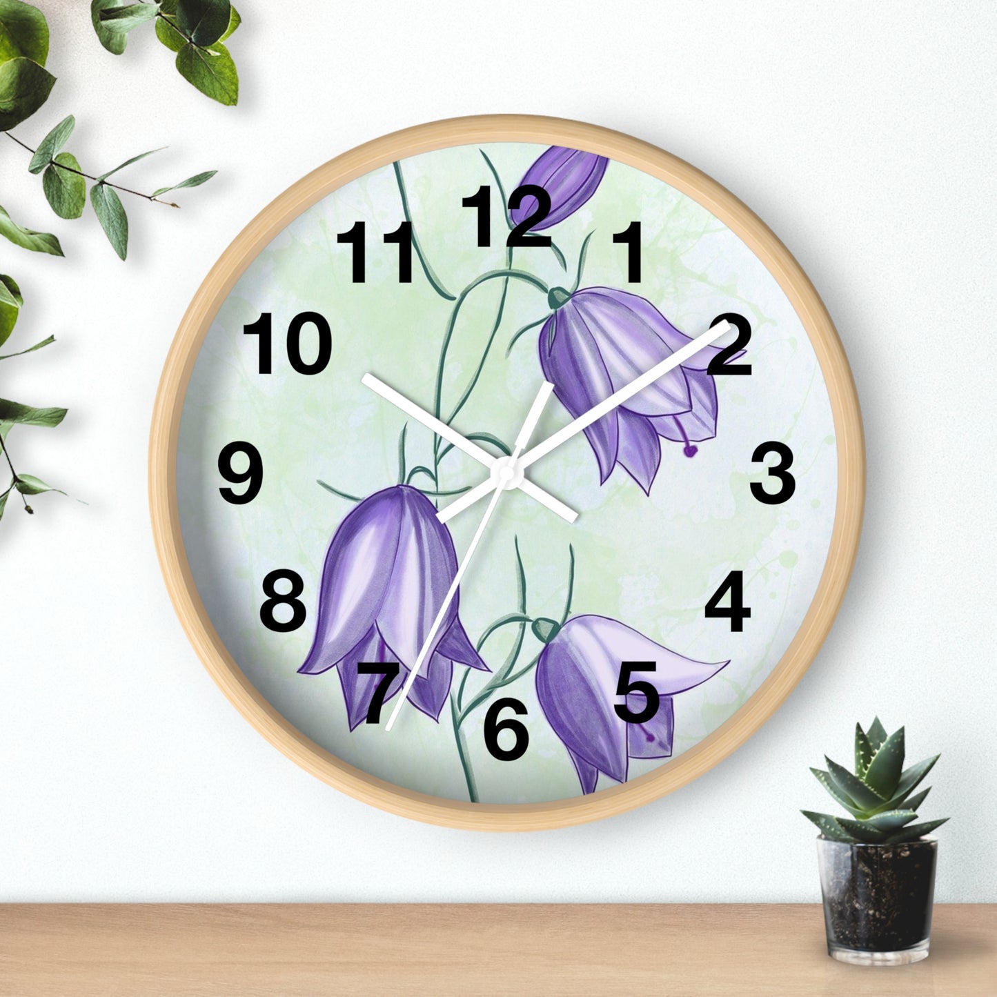 Floral Wall Clock with Purple Blooms, Elegant Home Decor, Timeless Gift, Botanical Wall Art, Perfect for Mother's Day, Spring Decor