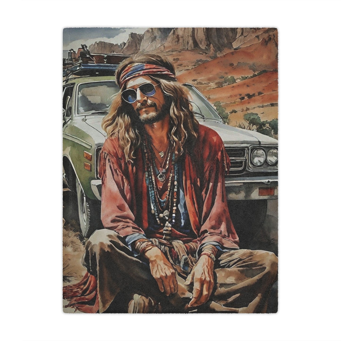 Hippie Road Trip Minky Blanket — Vintage Boho Camper Throw