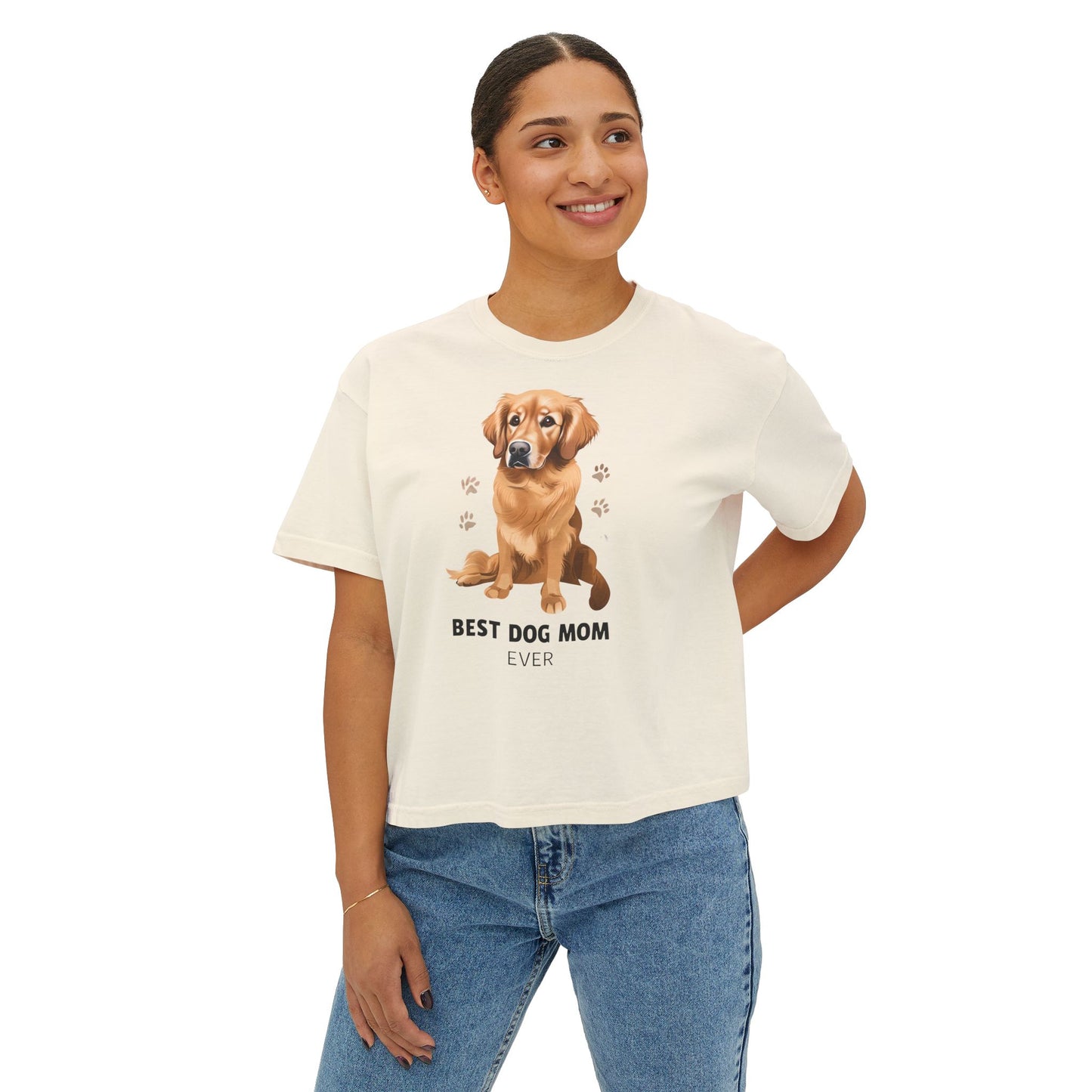 Best Dog Mom Boxy Tee - Golden retriever