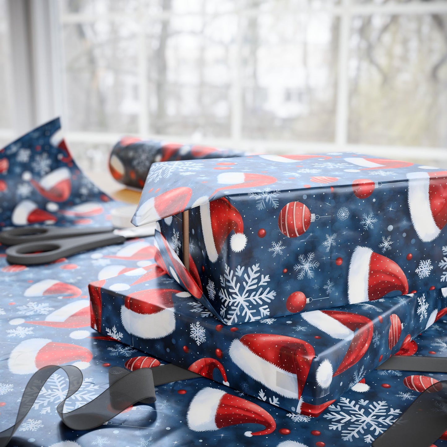 Christmas Santa Hat Wrapping Paper Roll — Festive Snowflake Gift Wrap