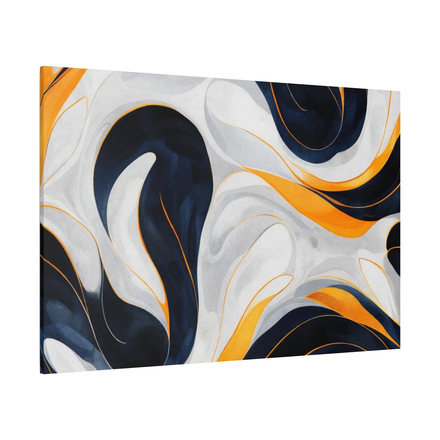 Abstract Fluid Art Matte Canvas Print — Navy, Gold & White Stretched Wall Art