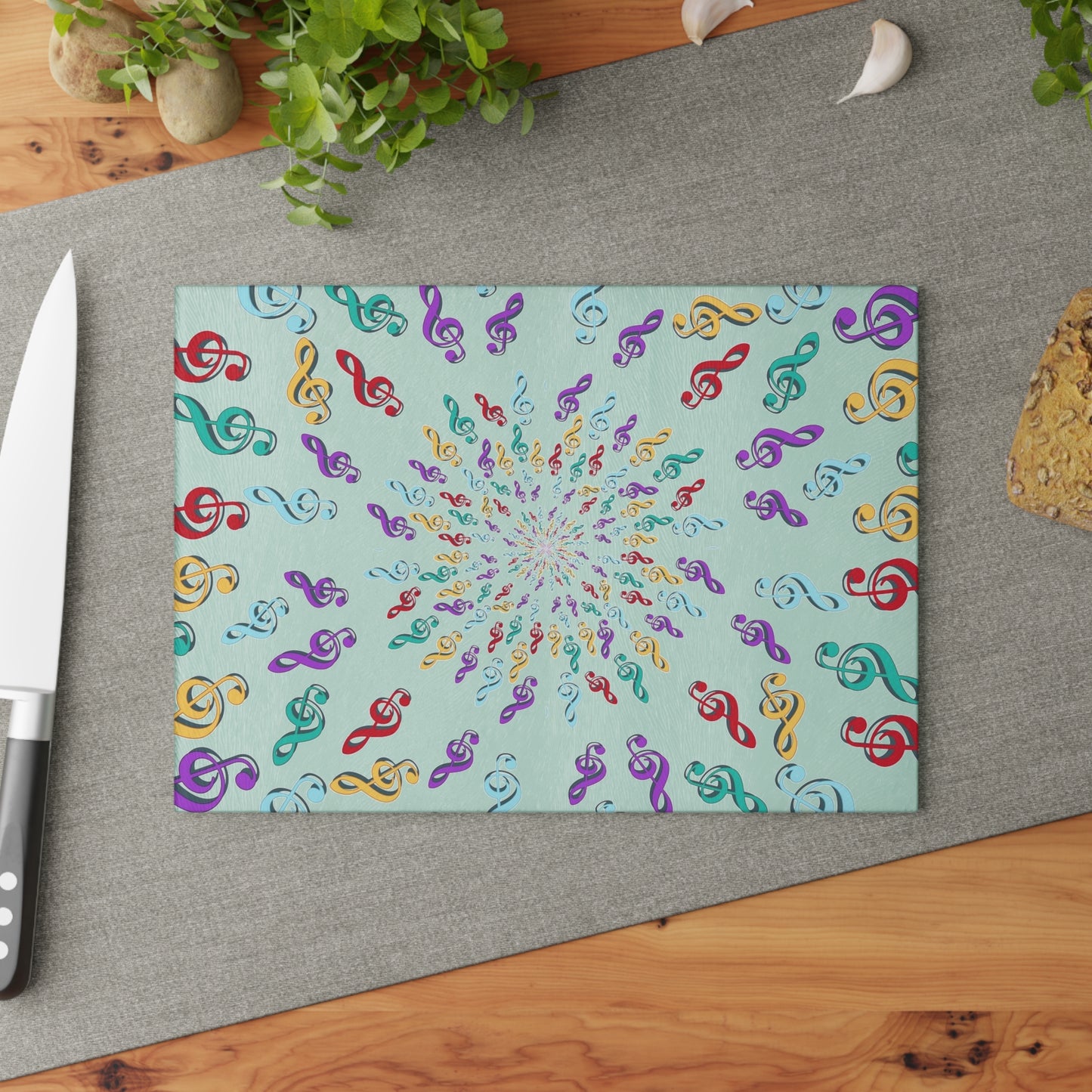 Vibrant Musical Glass Cutting Board, Perfect Gift for Music Lovers, Kitchen Decor, Wedding Gifts, Entertaining Essentials, Unique Home Decor