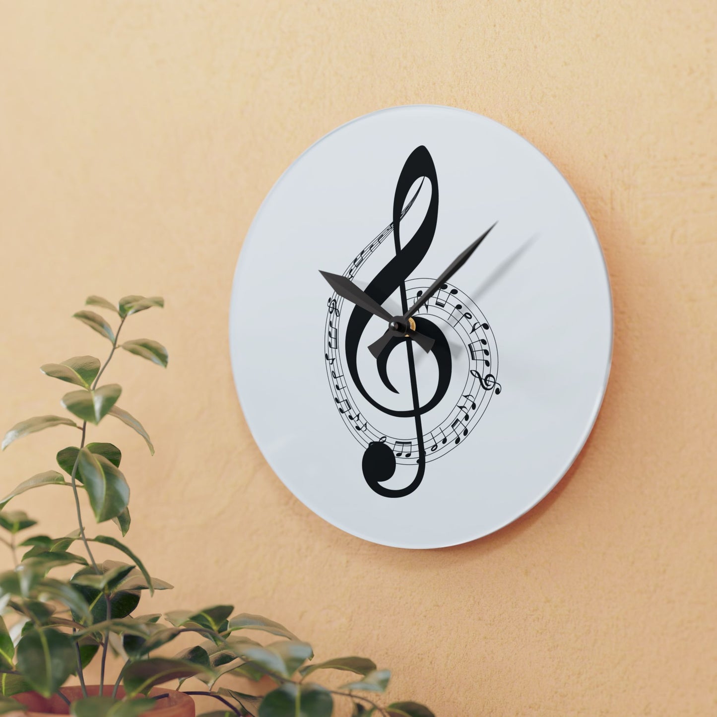 Musical Note Acrylic Wall Clock, Modern Home Decor, Gift for Music Lovers