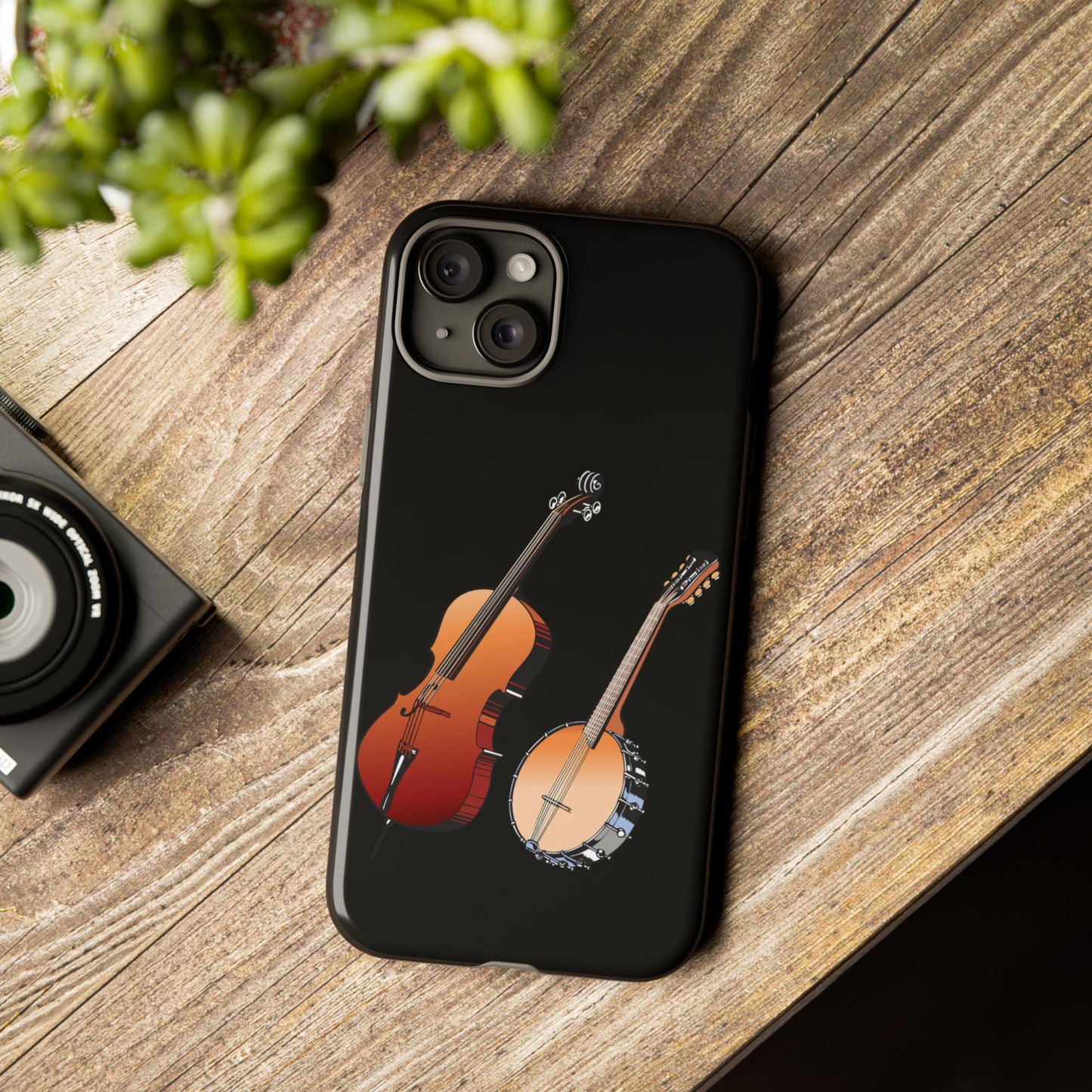 Musical Instrument Phone Case - Violin & Banjo Design, Music Lover Gift, Unique Phone Cover, Holiday Gift, Durable Tough Cases