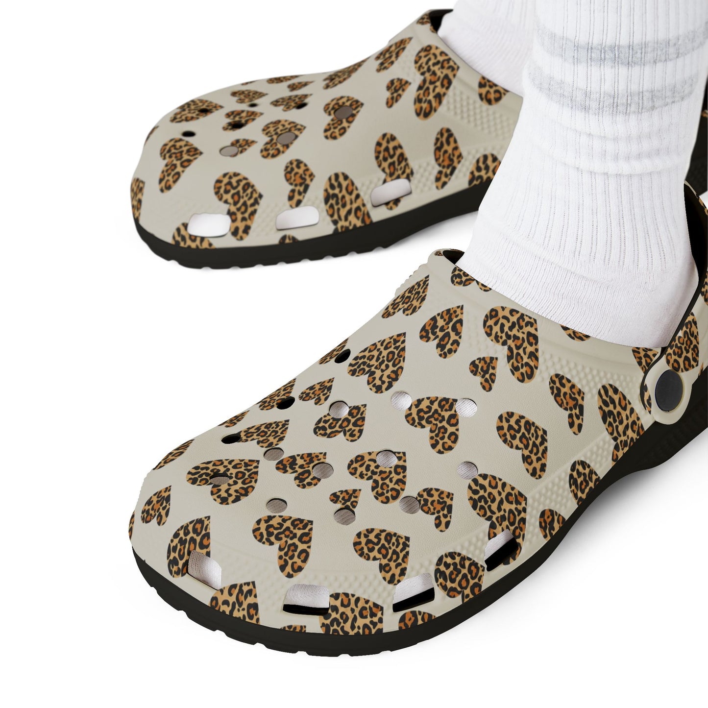 Leopard Heart EVA Clogs — Comfortable Leopard-Print Foam Shoes