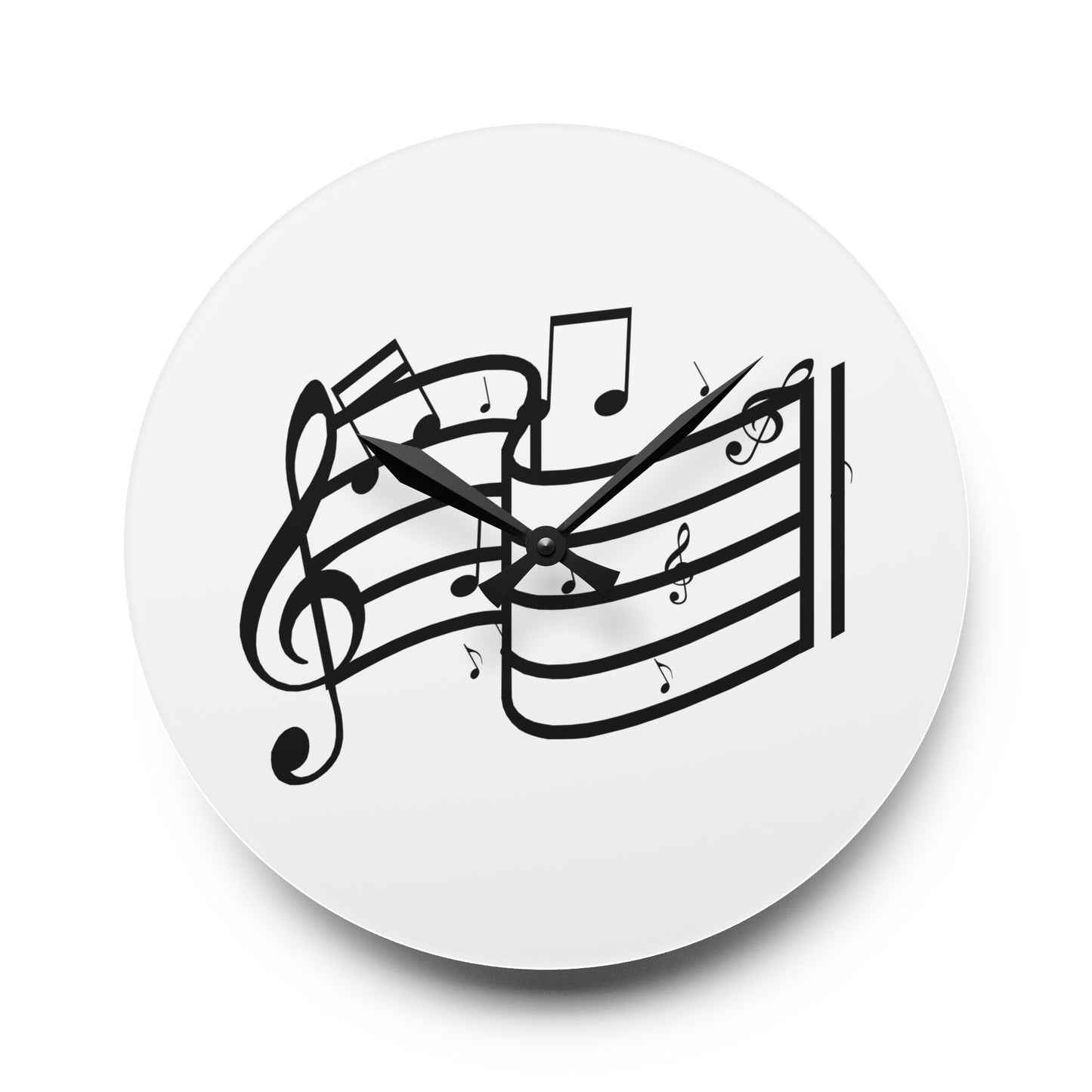 Musical Notes Acrylic Wall Clock — Black Treble Clef Design