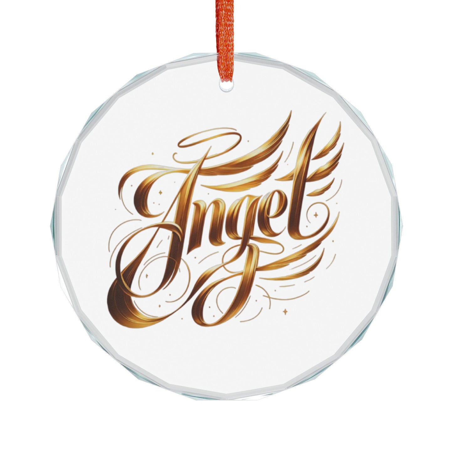 Crystal Heart Ornament — Gold 'Angel' Calligraphy Keepsake