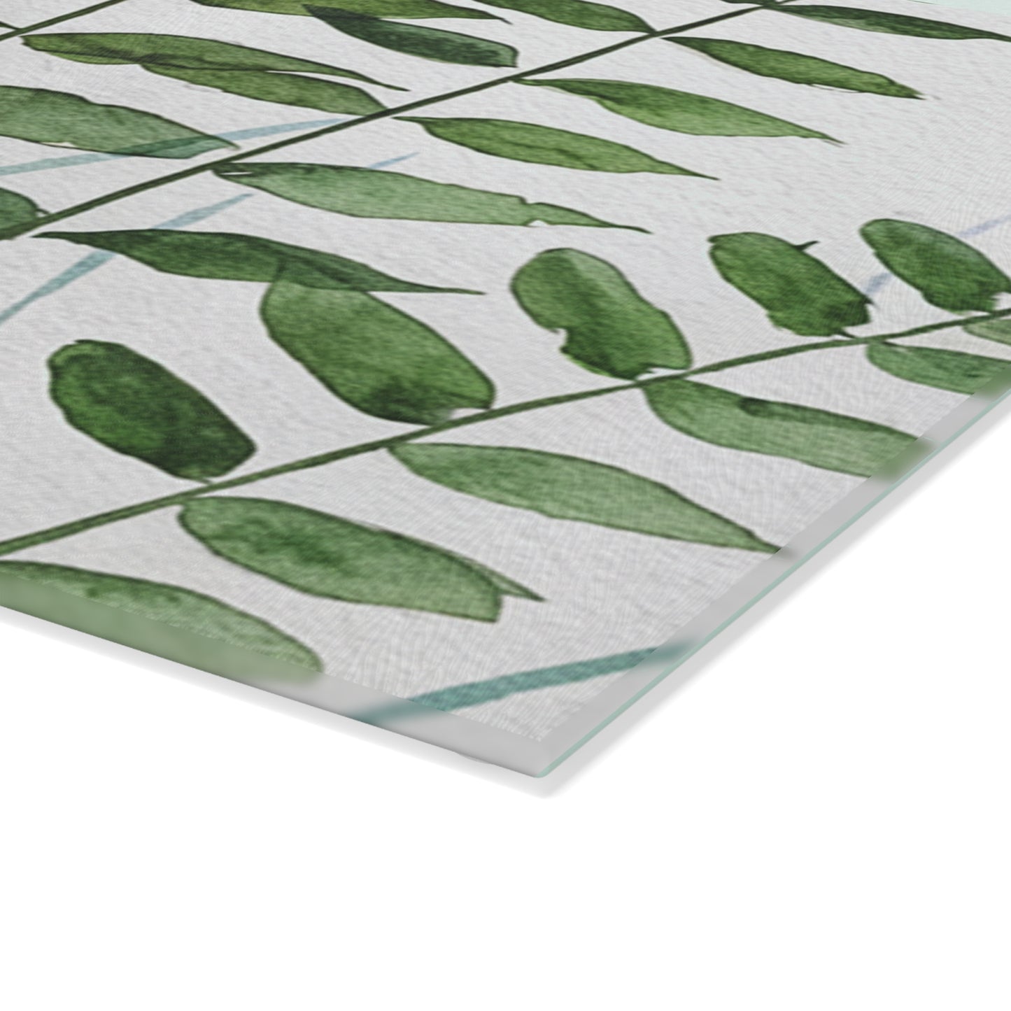 Glass Cutting Board - Green Watercolor Ferns Kitchen Prep Board