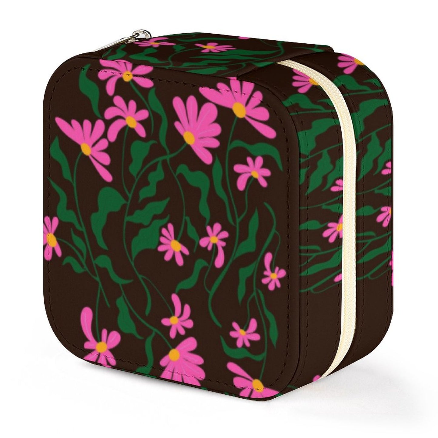 Box Organizer for Jewelry Black with Pink flowers