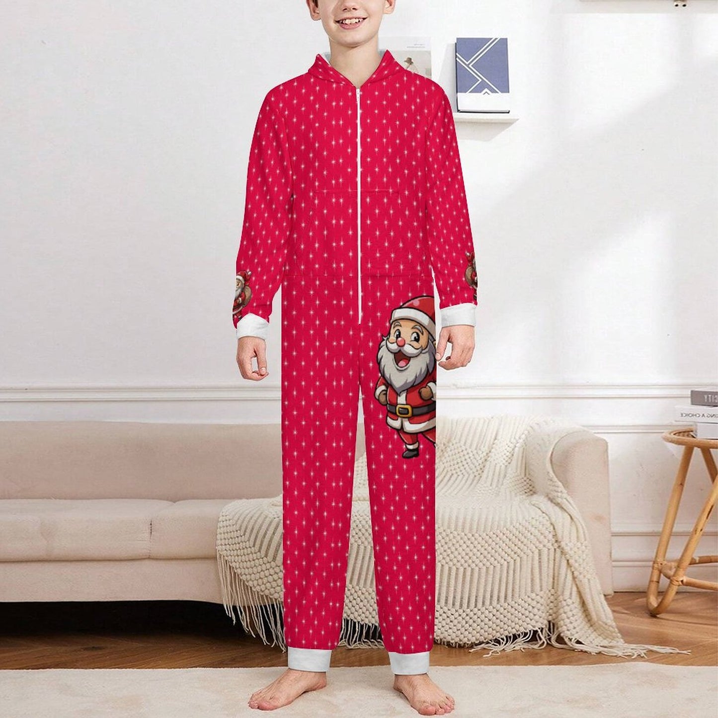 Flannel Footless Zip up Kid Jumpsuit Pajamas