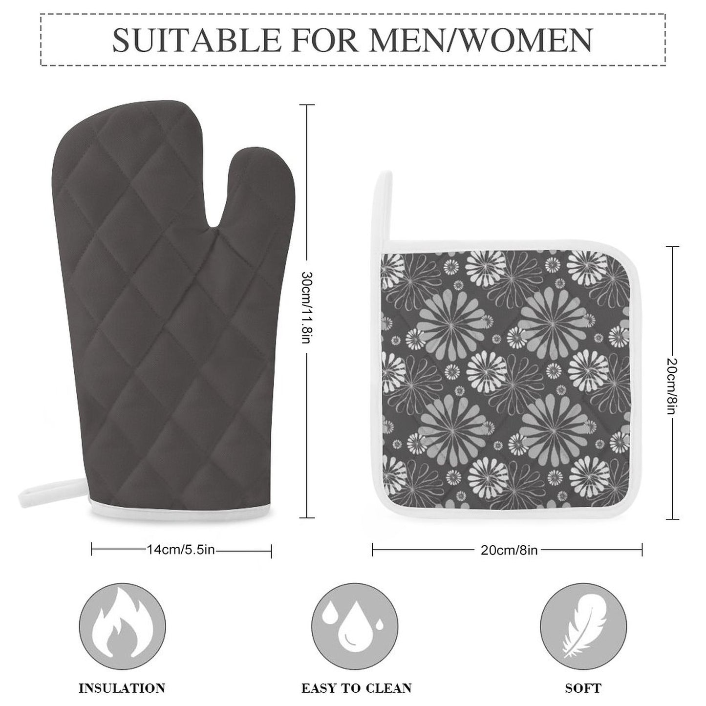 Oven Mitts & Pot Holder Set of 3 Gray