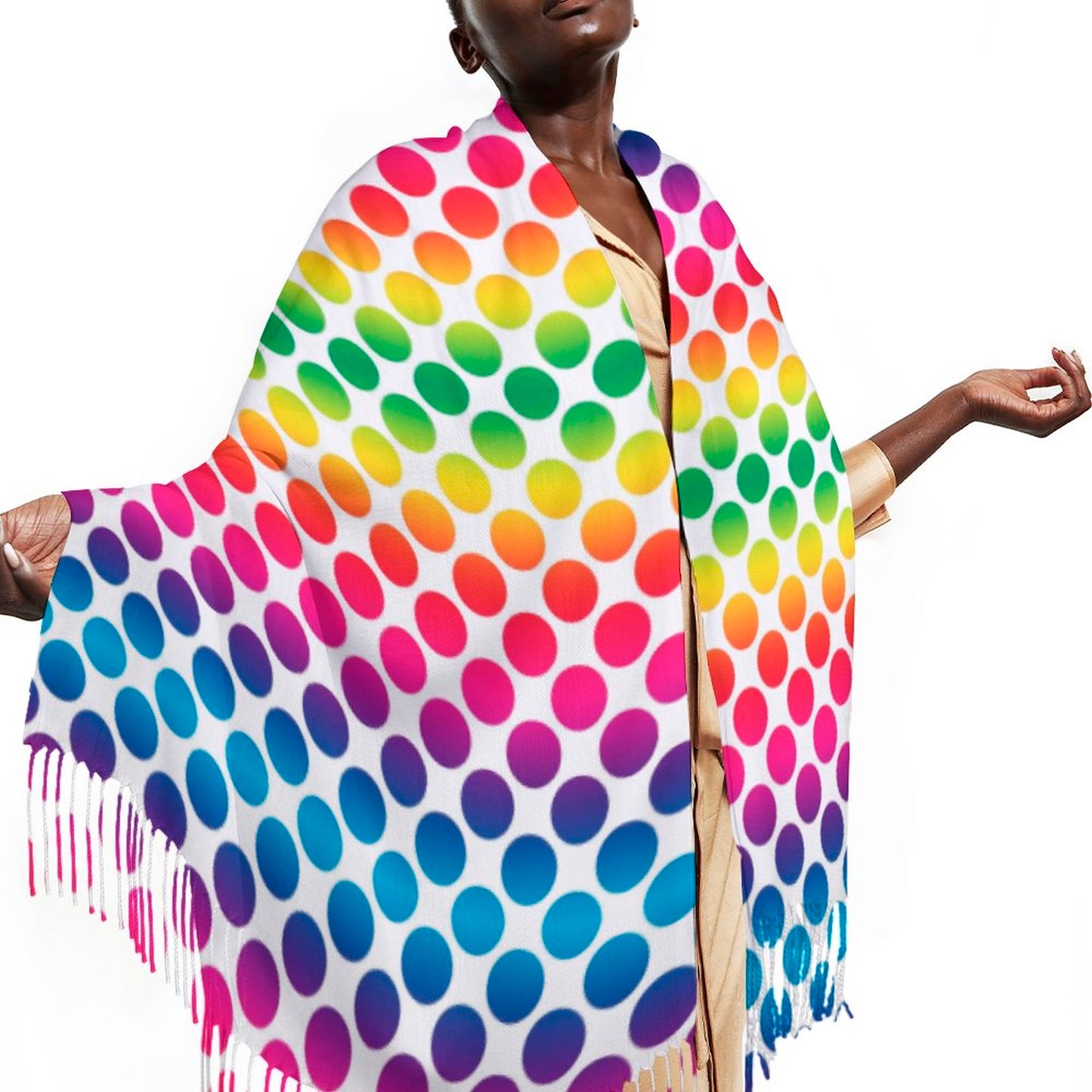 Cashmere-like Tassel Scarf Rainbow Dots