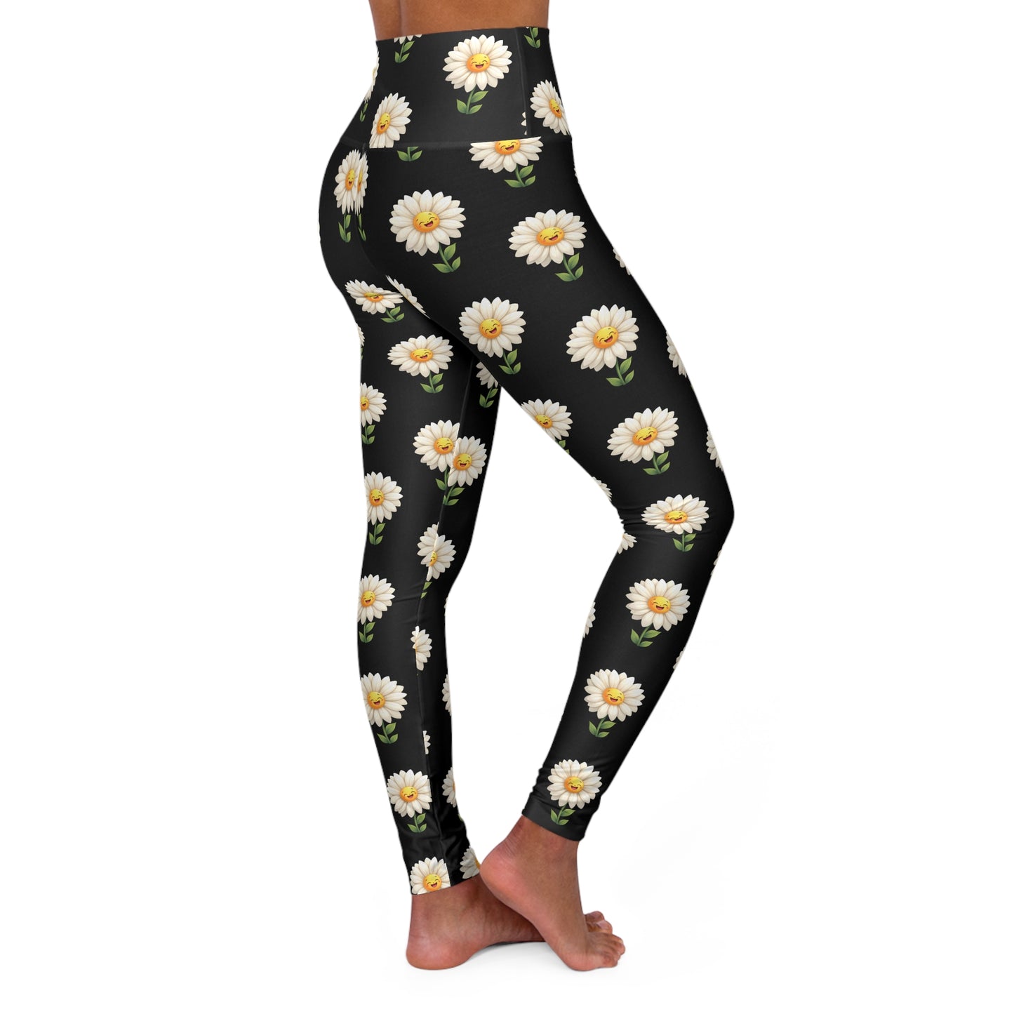 Daisy Print High Waisted Yoga Leggings, Floral Activewear