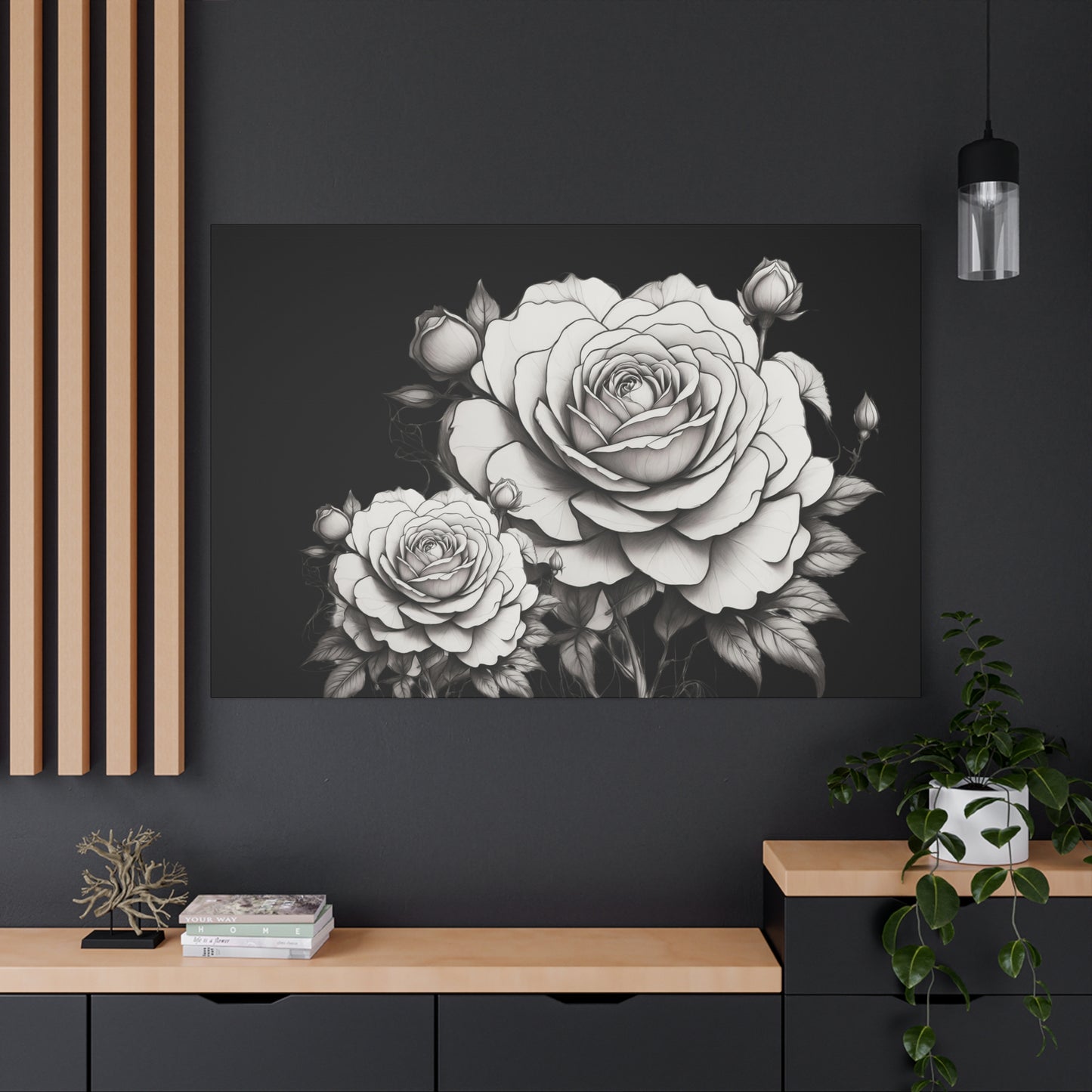 Monochrome Rose Canvas Print — Black & White Floral Wall Art