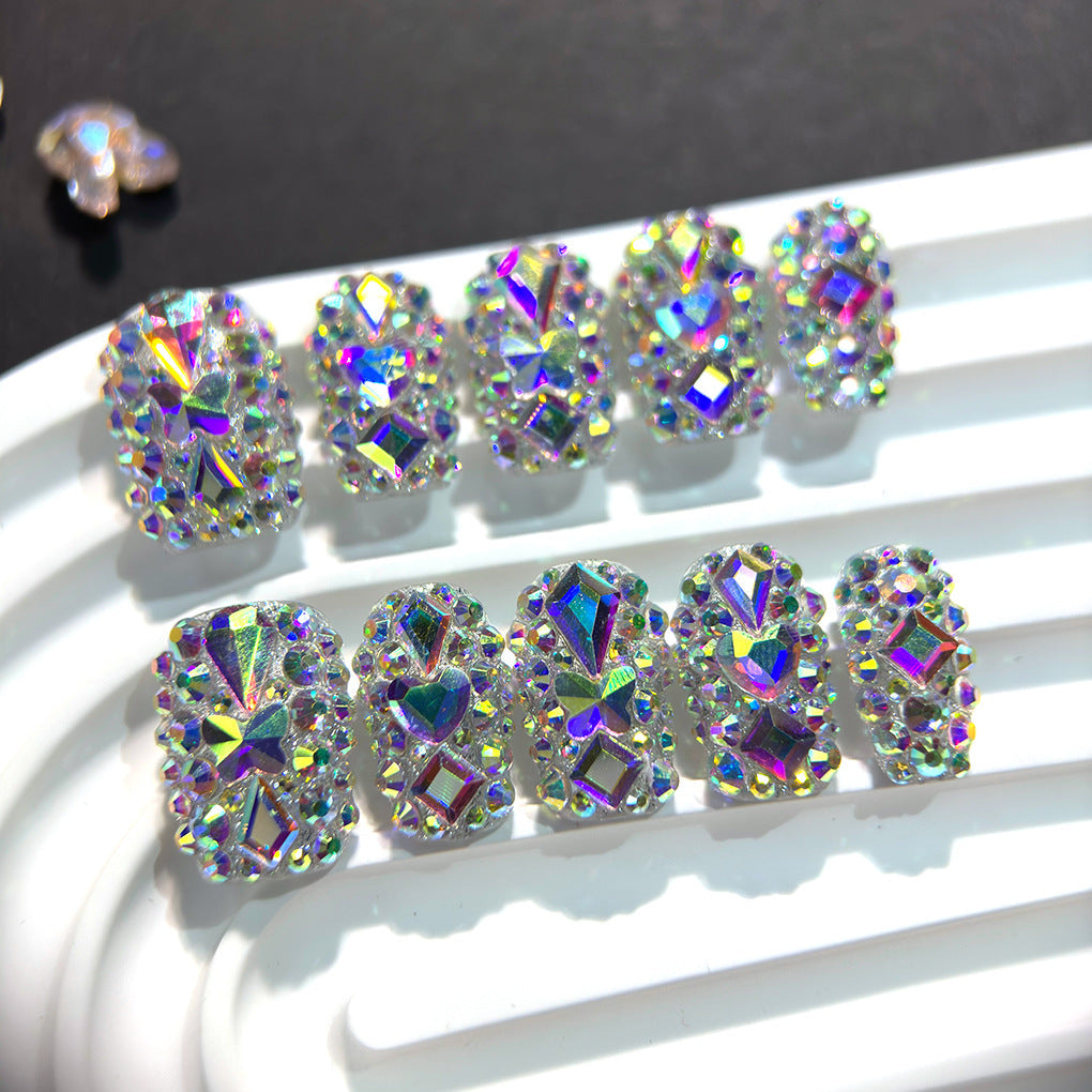 AB Crystal Full Rhinestone Square Press On Nails – Image 3