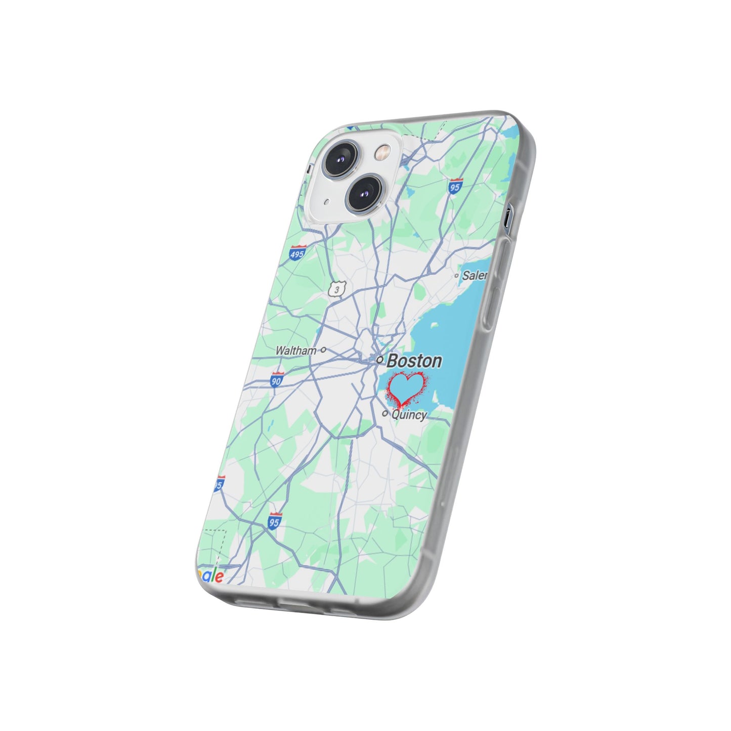 Boston Map Flexi Case for iPhone, Custom Location Phone Case, Unique Gift, Boston Heart Design, Travel Lover Accessory