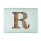 Monogram Glass Cutting Board – Rustic Wood Letter R on Mint