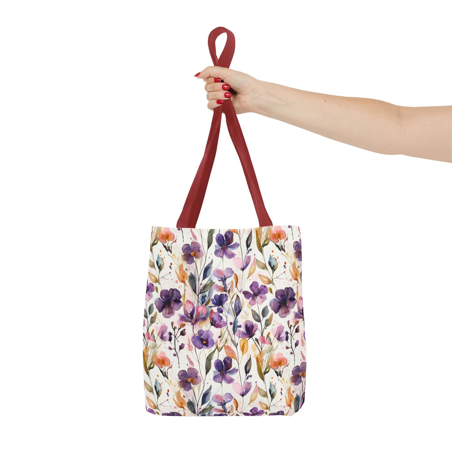 Floral Watercolor Tote Bag — Purple & Orange Botanical All-Over Print