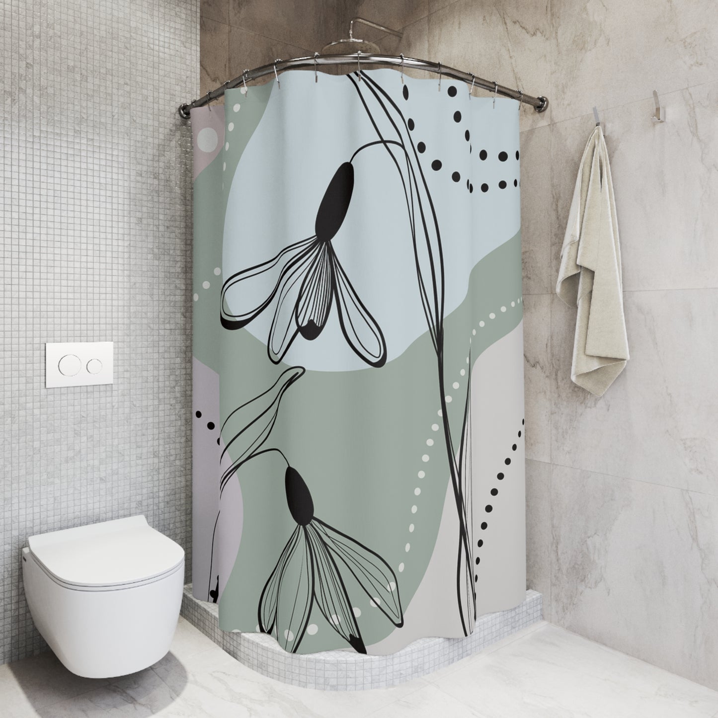 Bohemian Floral Shower Curtain, Modern Bathroom Decor, Home Spa Accessory, Elegant Gift for Housewarming, Floral Design