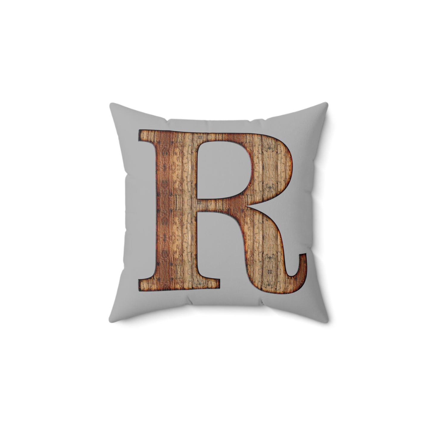 Wooden Monogram 'R' Decorative Throw Pillow - Rustic Farmhouse Accent