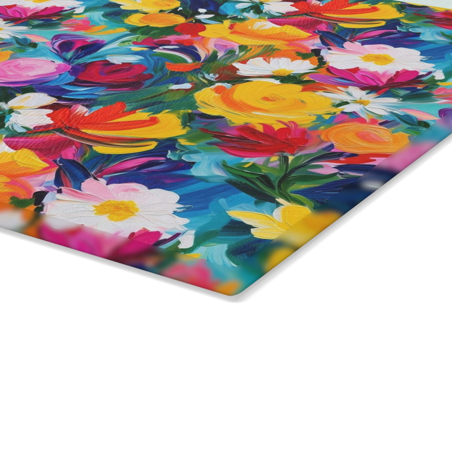 Floral Glass Cutting Board — Bright Watercolor Garden Kitchen Board