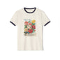 Ringer T-Shirt - Vintage Botanical Rose Bouquet (Includes Floral Text)