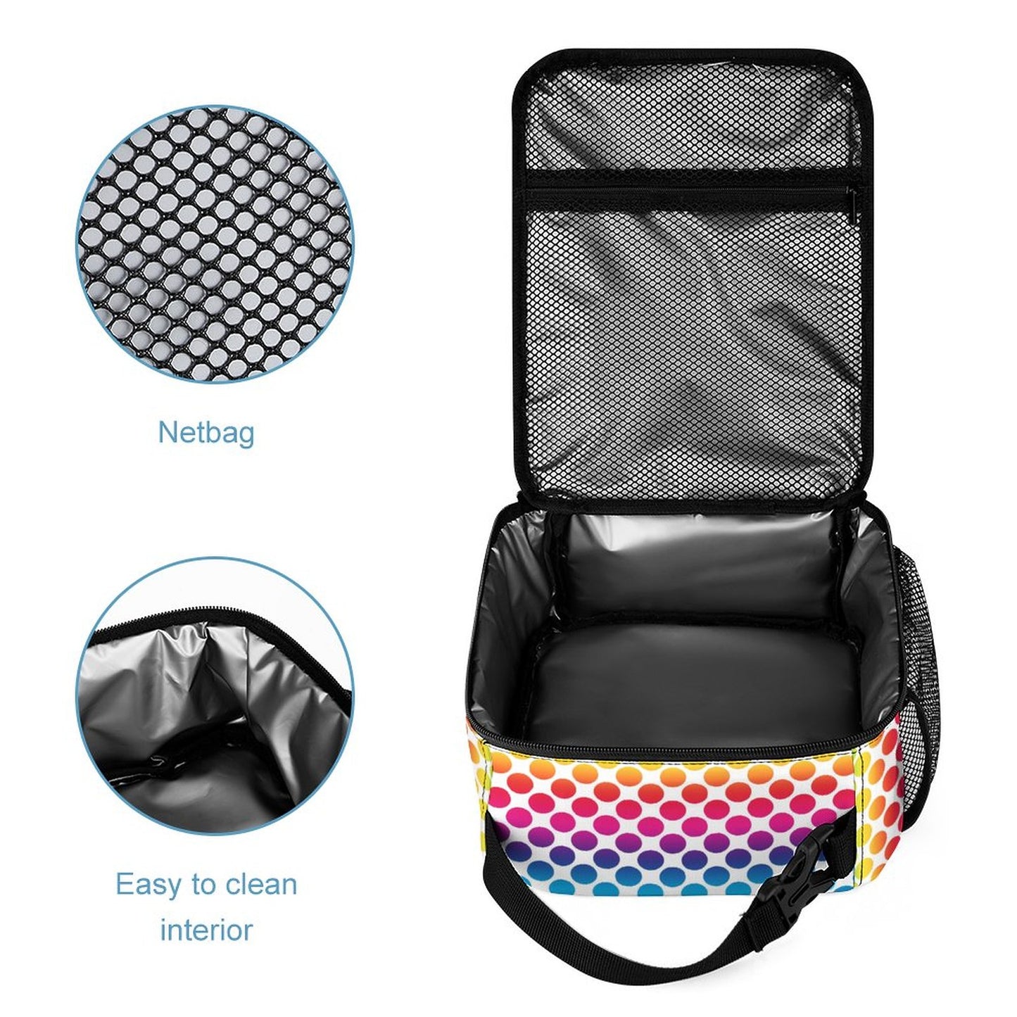 3 Pcs School Backpack Set for Kids (Backpack, Kid's Insulated Lunch Bag & Pencil Case Organizer) - rainbow dots