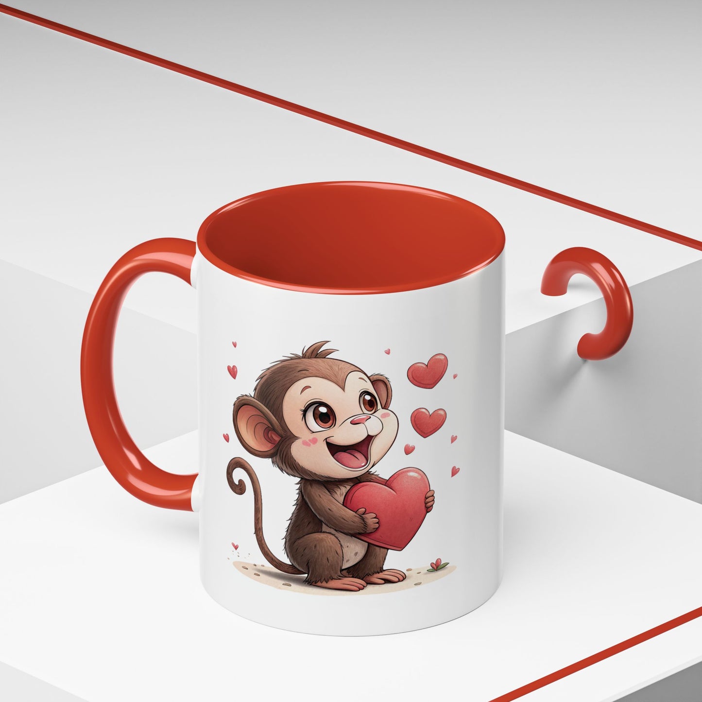 Cute Monkey Love Coffee Mug, Valentine's Gift, Animal Lover's Mug, Heartfelt Coffee Cup, Fun Kitchen Decor