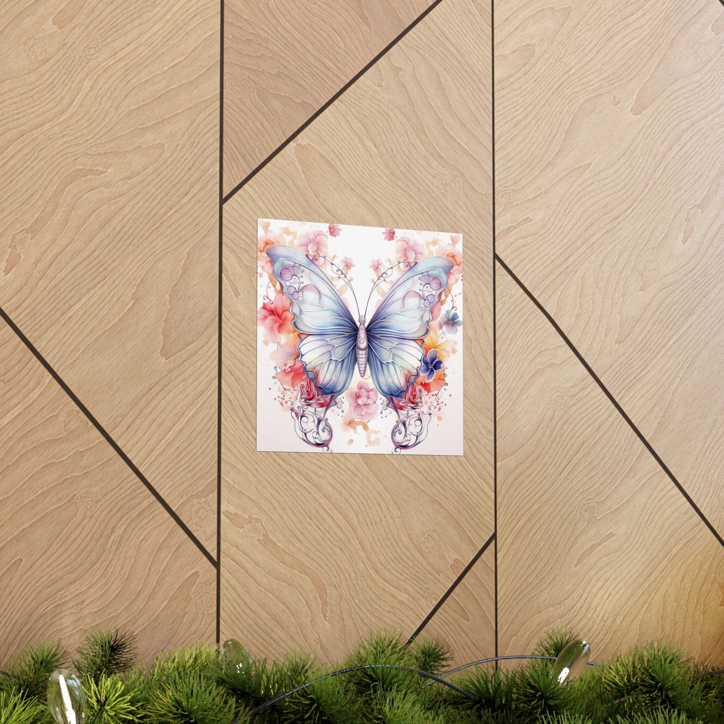Butterfly Watercolor Wall Poster — Floral Pastel Matte Vertical Print