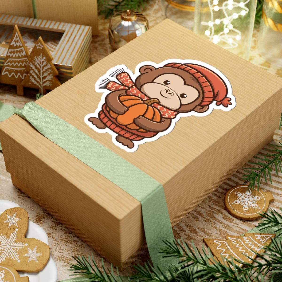 Adorable Pumpkin Monkey Kiss-Cut Stickers | Fall Decor, Cute Animal Stickers, Laptop Décor, Kids Gifts, Scrapbooking