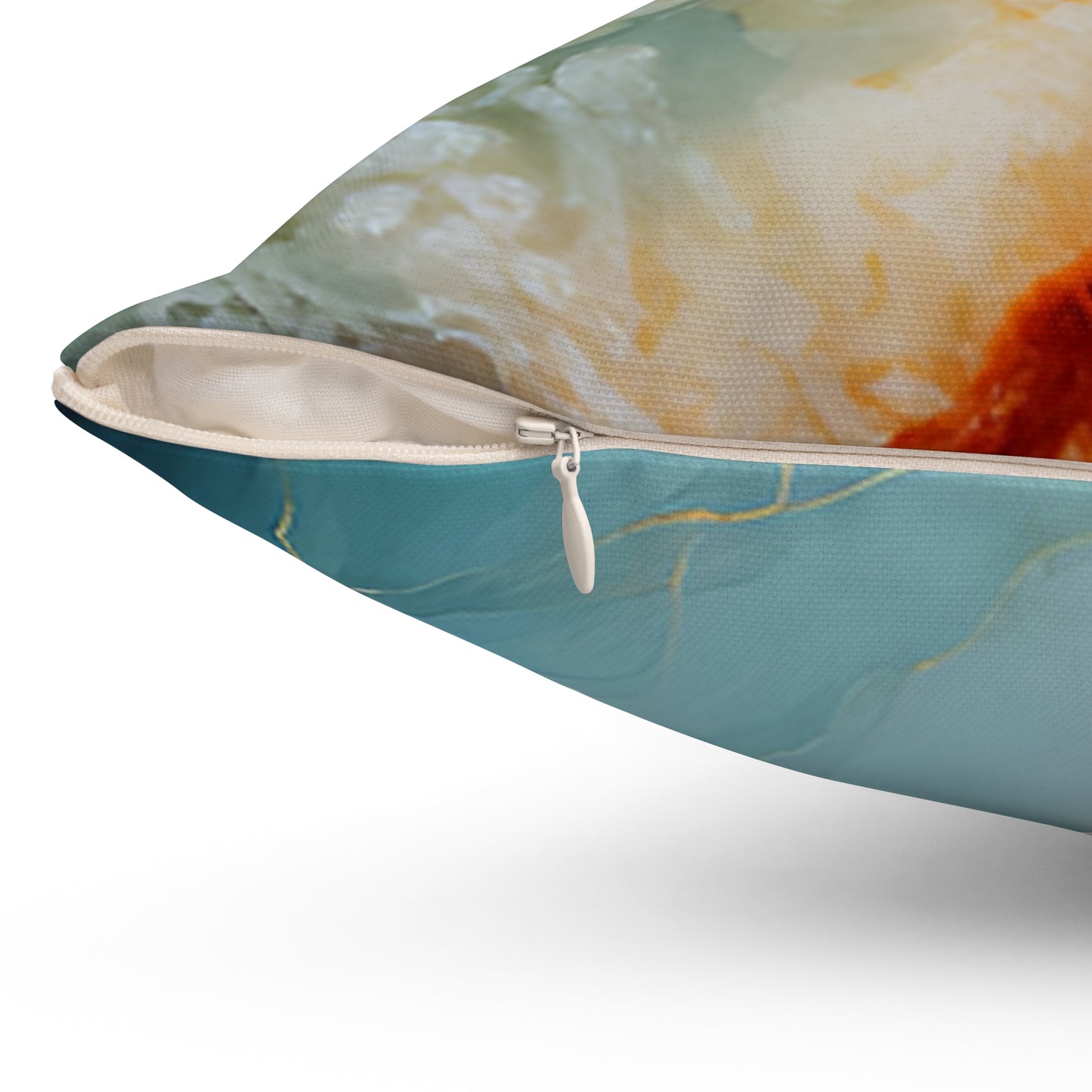 Blue & Gold Marble Decorative Pillow — Turquoise Abstract Square Throw Pillow