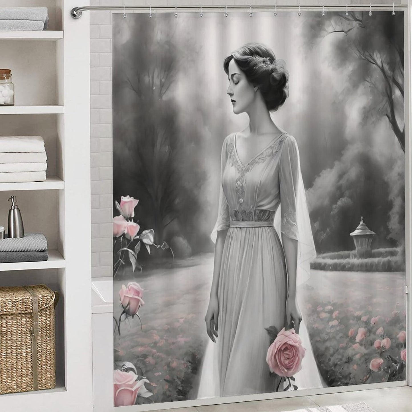 Shower Curtain Set with 3 Rugs