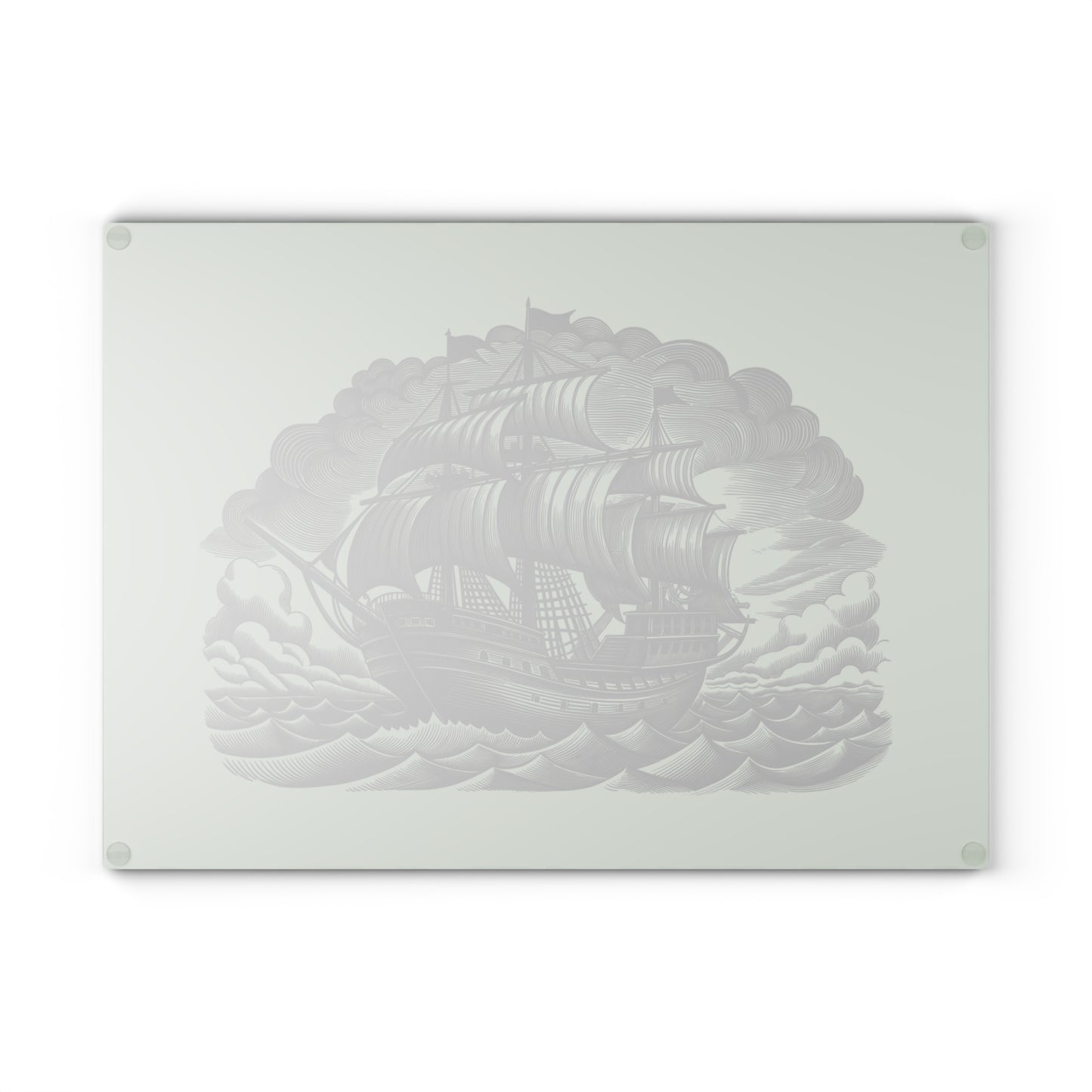Nautical Glass Cutting Board with Ship Design - Kitchen Decor, Gift for Chefs, Housewarming, Anniversary, Maritime Themed Gift